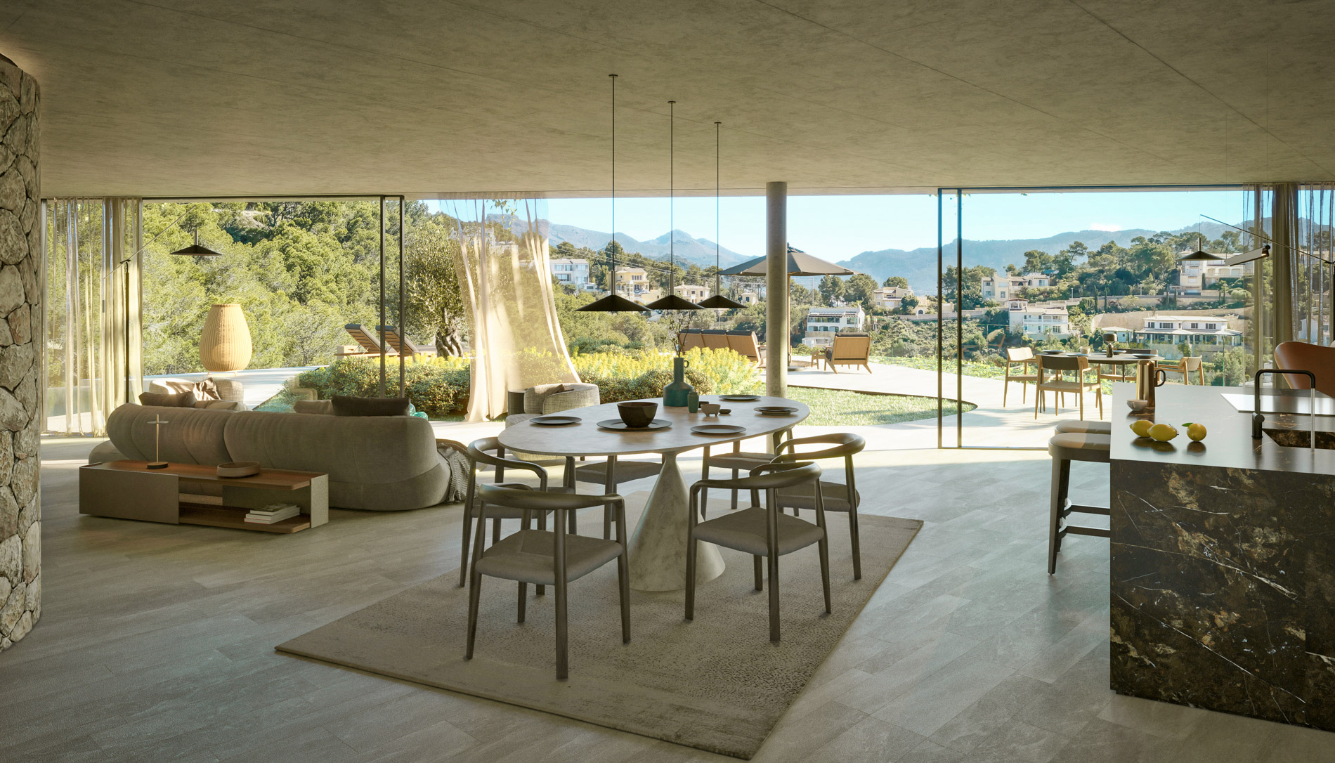 Gro\u00dfz\u00fcgiges Design und lichtdurchflutetes Wohnen mit Blick auf die K\u00fcste von Port d\u2019Andratx