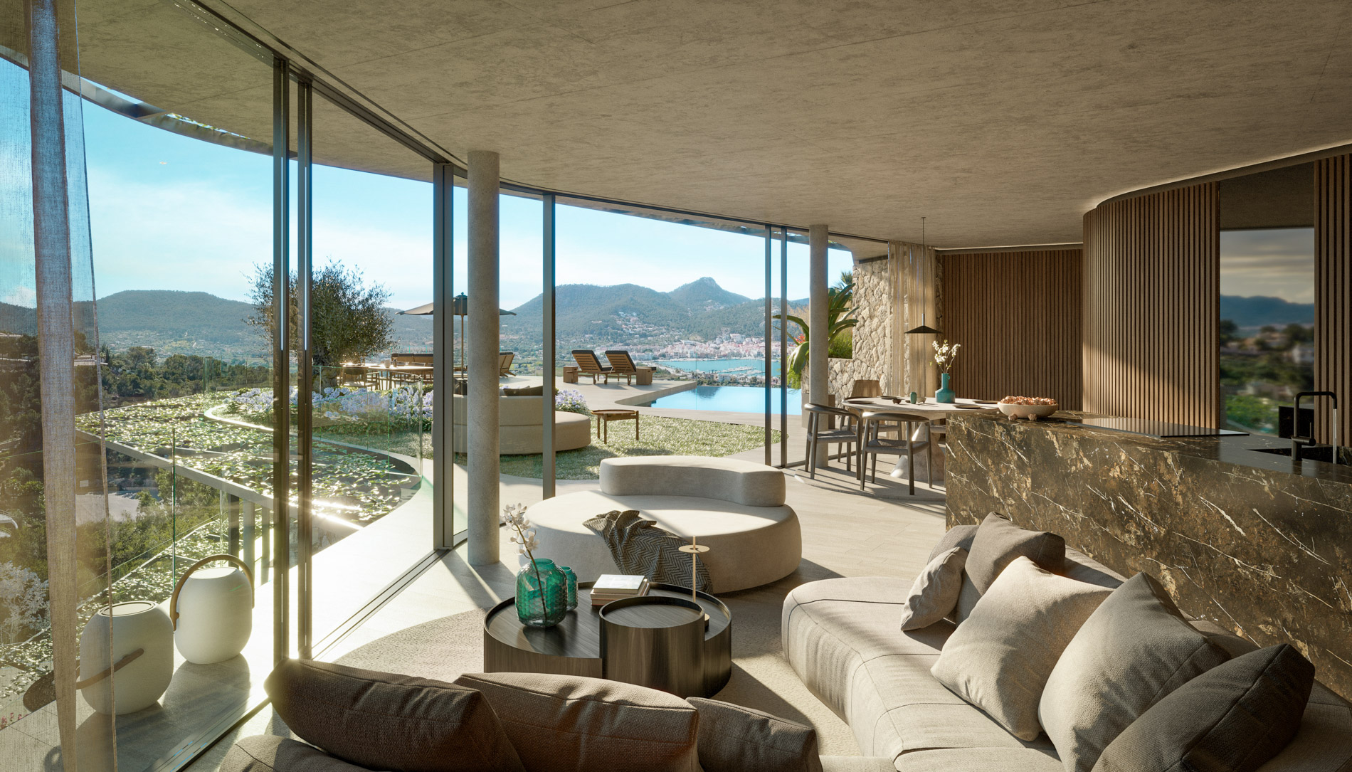 Architektonische Klarheit und gro\u00dfz\u00fcgiges Leben im Freien in Port d\u2019Andratx